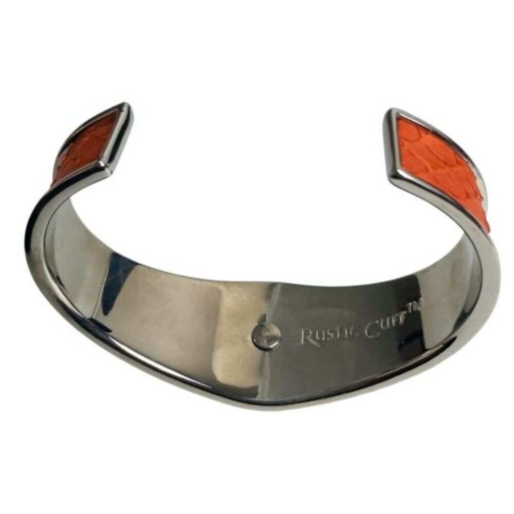Rustic Cuff Monique Python Tangerine Leather Silver Tone Signature Logo Cuff - Picture 5 of 11